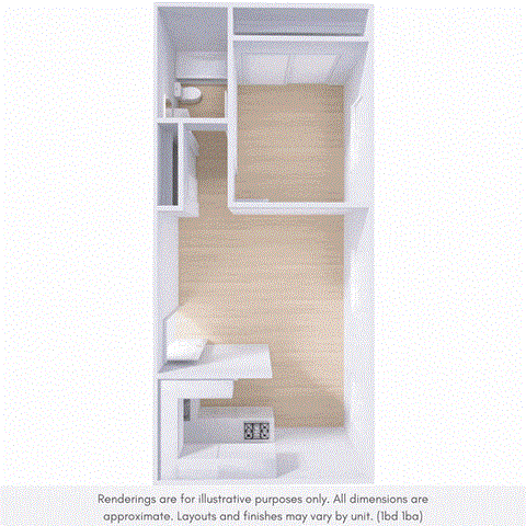 Floor plan for 1 bed, 1 bath